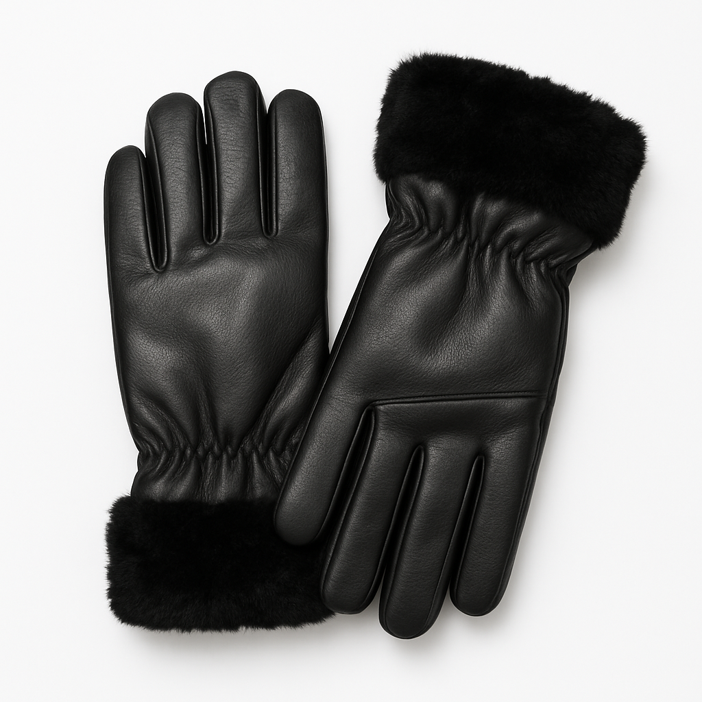 Women’s Pure Leather Winter Gloves – Elegant Black with Adjustable Strap