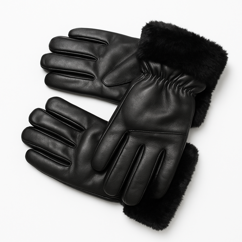 Women’s Pure Leather Winter Gloves – Elegant Black with Adjustable Strap