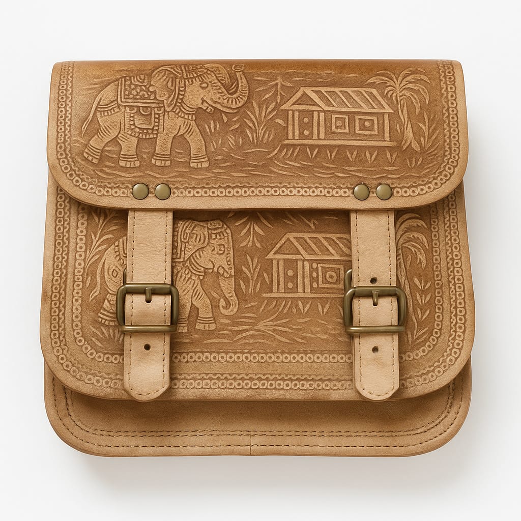 Handcrafted Pure Leather Shoulder Bag with Traditional Jodhpuri Embossed Design