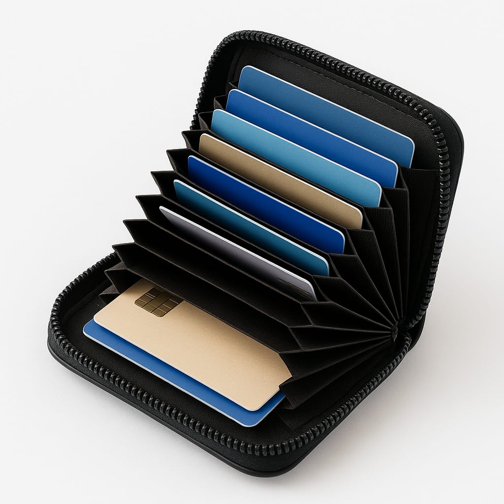 RFID Blocking Leather Card Holder Wallet – Compact Zipper Case with 11 Slots for Men & Women